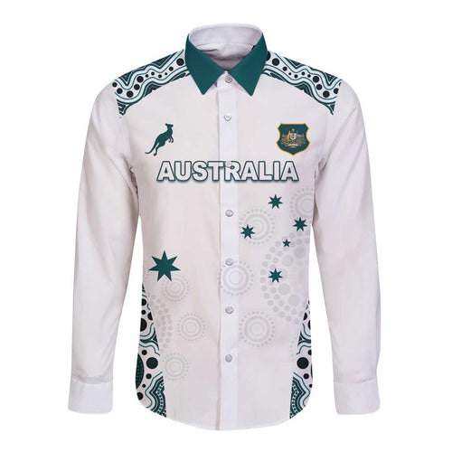 Custom Australia Rugby 2026 Long Sleeve Button Shirt Go Wallabies Aboriginal Pattern White Version - Aussie Hoodie