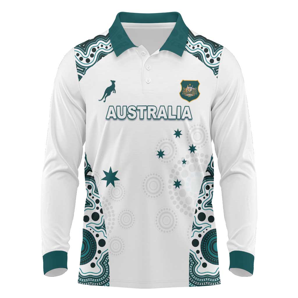 Custom Australia Rugby 2026 Long Sleeve Polo Shirt Go Wallabies Aboriginal Pattern White Version - Aussie Hoodie