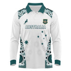 Custom Australia Rugby 2026 Long Sleeve Polo Shirt Go Wallabies Aboriginal Pattern White Version - Aussie Hoodie
