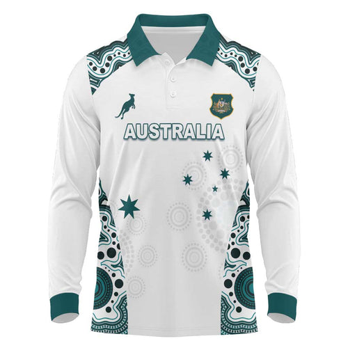 Custom Australia Rugby 2026 Long Sleeve Polo Shirt Go Wallabies Aboriginal Pattern White Version - Aussie Hoodie