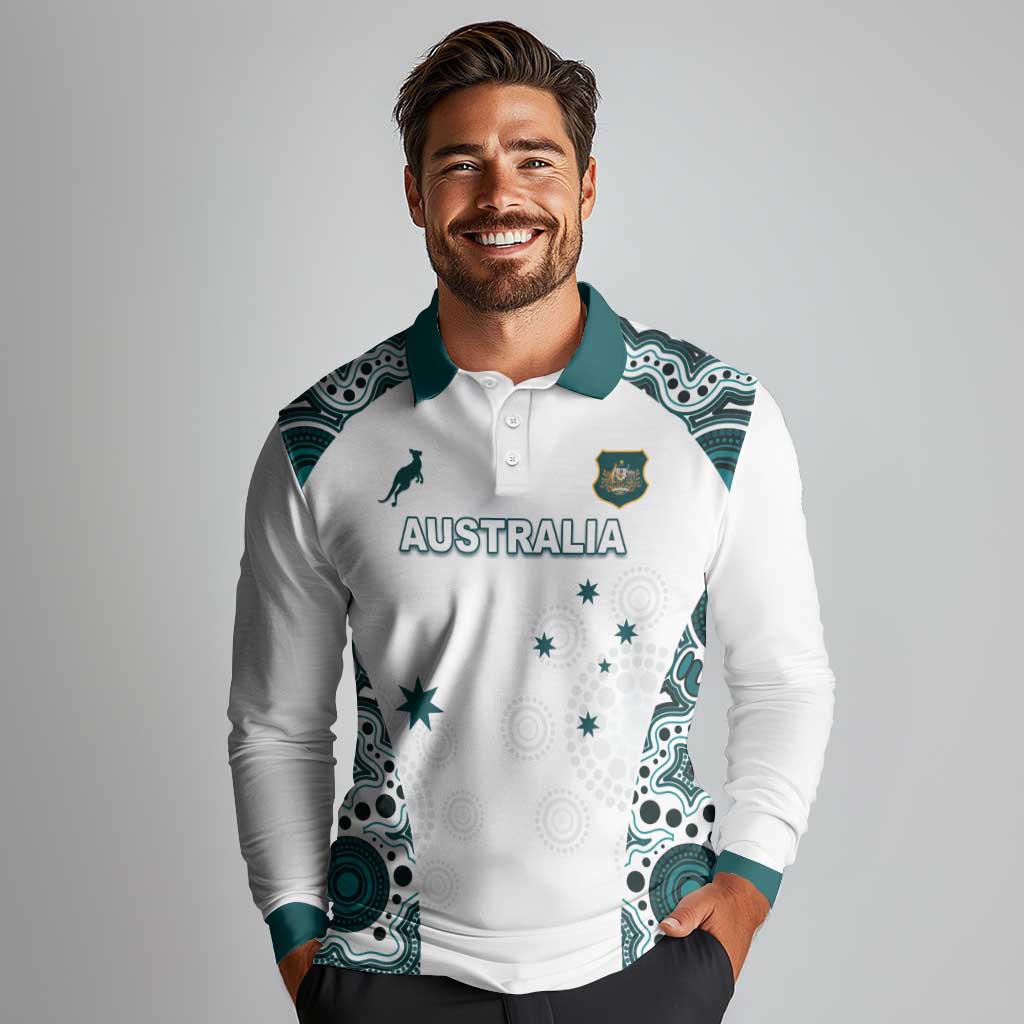 Custom Australia Rugby 2026 Long Sleeve Polo Shirt Go Wallabies Aboriginal Pattern White Version - Aussie Hoodie