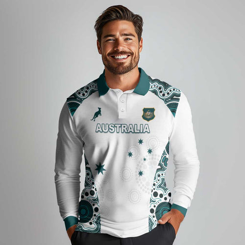 Custom Australia Rugby 2026 Long Sleeve Polo Shirt Go Wallabies Aboriginal Pattern White Version - Aussie Hoodie