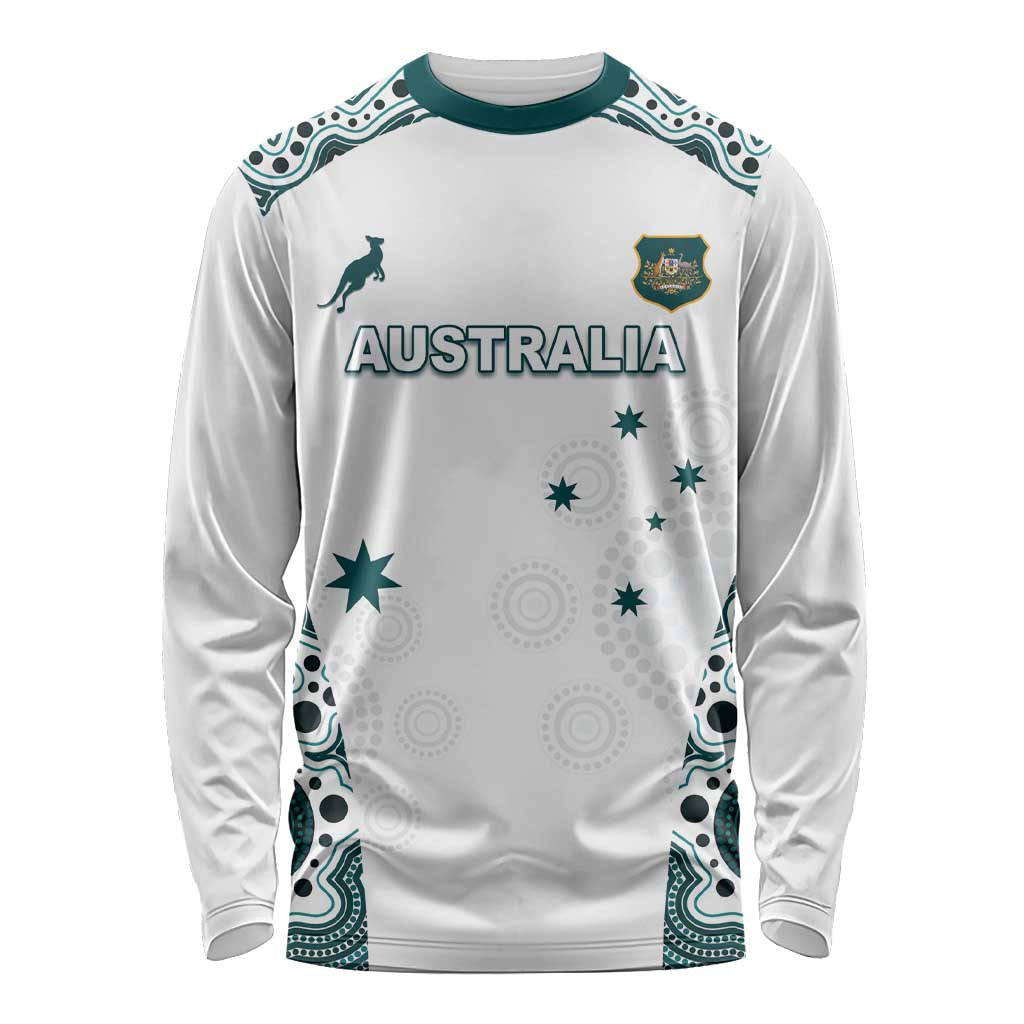 Custom Australia Rugby 2026 Long Sleeve Shirt Go Wallabies Aboriginal Pattern White Version - Aussie Hoodie