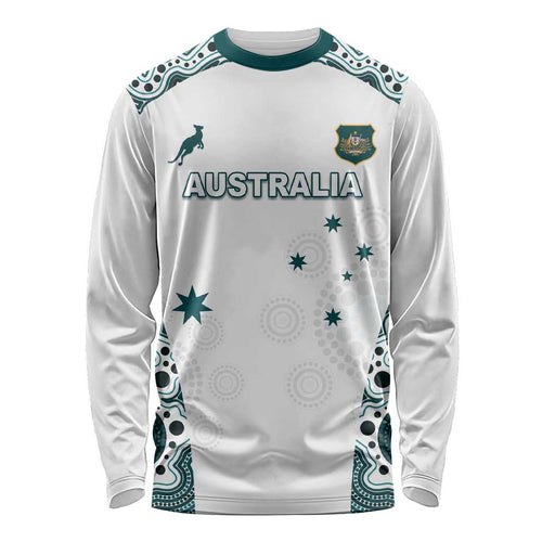 Custom Australia Rugby 2026 Long Sleeve Shirt Go Wallabies Aboriginal Pattern White Version - Aussie Hoodie