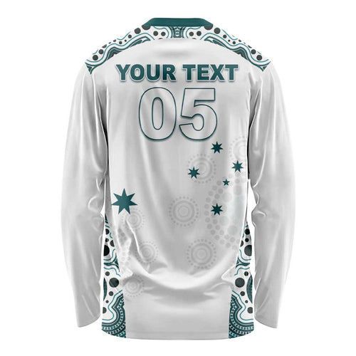 Custom Australia Rugby 2026 Long Sleeve Shirt Go Wallabies Aboriginal Pattern White Version - Aussie Hoodie