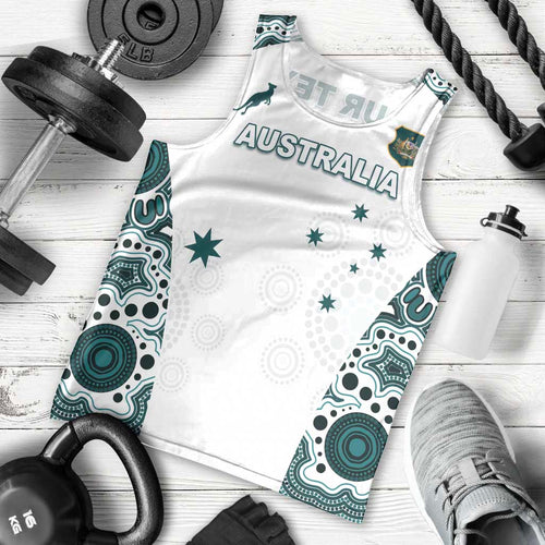 Custom Australia Rugby 2026 Men Tank Top Go Wallabies Aboriginal Pattern White Version - Aussie Hoodie