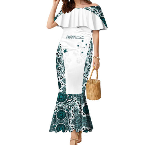 Custom Australia Rugby 2026 Mermaid Dress Go Wallabies Aboriginal Pattern White Version - Aussie Hoodie