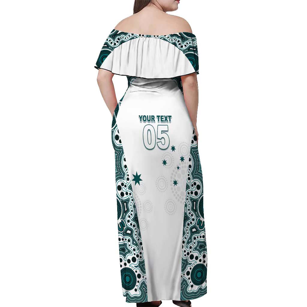 Custom Australia Rugby 2026 Off Shoulder Maxi Dress Go Wallabies Aboriginal Pattern White Version - Aussie Hoodie