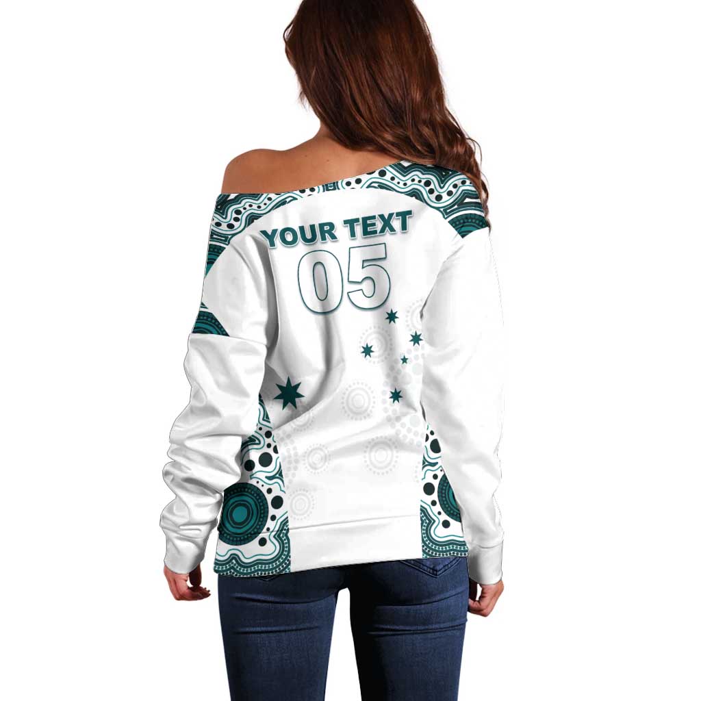 Custom Australia Rugby 2026 Off Shoulder Sweater Go Wallabies Aboriginal Pattern White Version - Aussie Hoodie