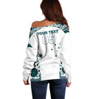 Custom Australia Rugby 2026 Off Shoulder Sweater Go Wallabies Aboriginal Pattern White Version - Aussie Hoodie