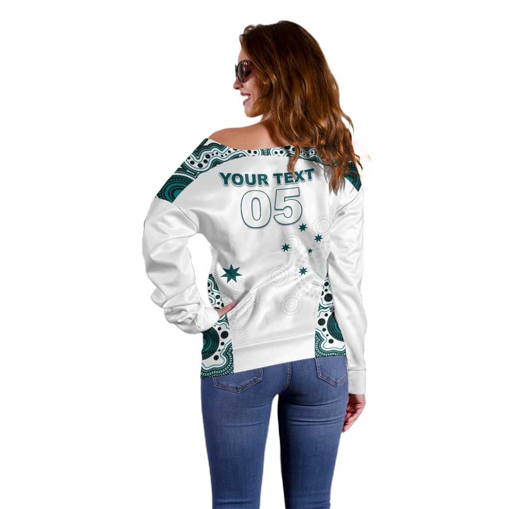 Custom Australia Rugby 2026 Off Shoulder Sweater Go Wallabies Aboriginal Pattern White Version - Aussie Hoodie