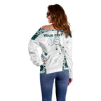 Custom Australia Rugby 2026 Off Shoulder Sweater Go Wallabies Aboriginal Pattern White Version - Aussie Hoodie