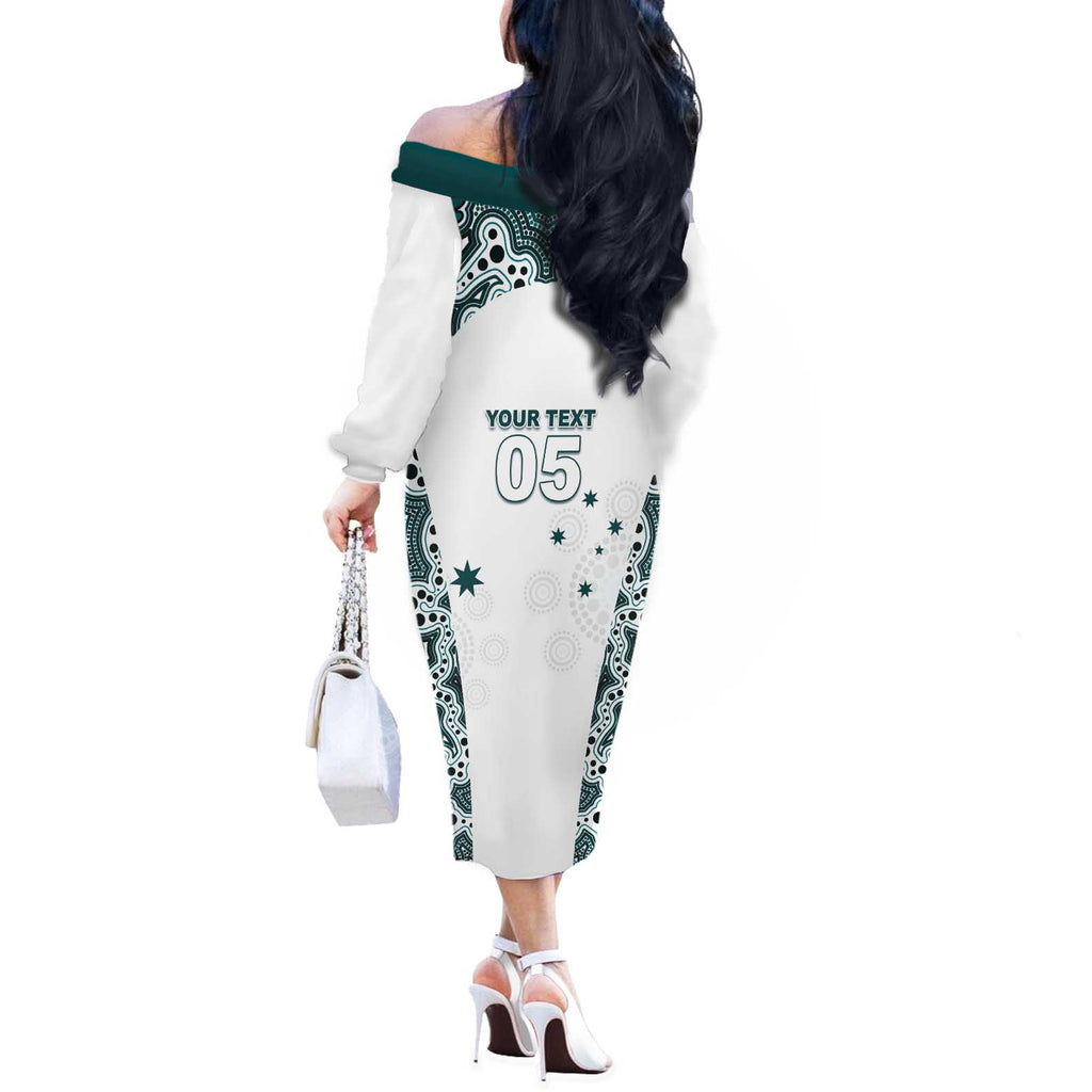 Custom Australia Rugby 2026 Off The Shoulder Long Sleeve Dress Go Wallabies Aboriginal Pattern White Version - Aussie Hoodie