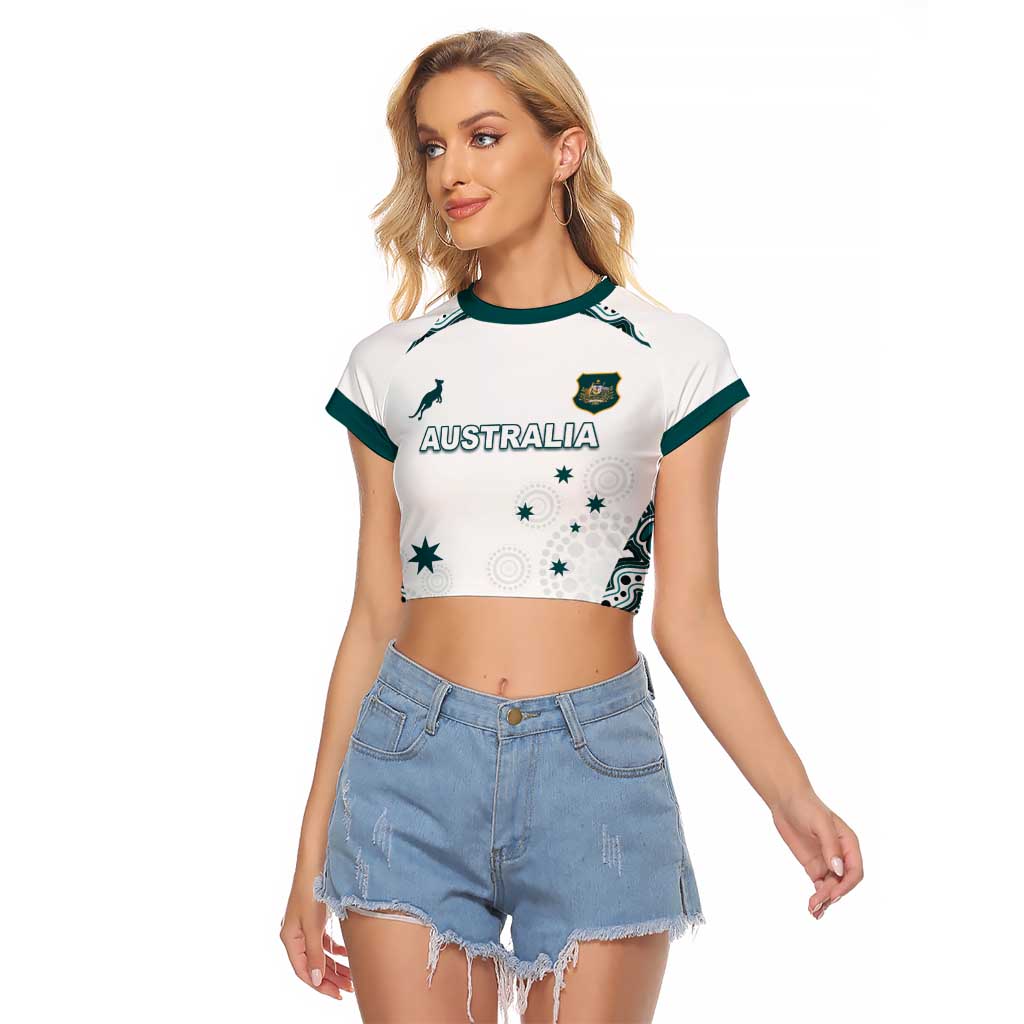 Custom Australia Rugby 2026 Raglan Cropped T Shirt Go Wallabies Aboriginal Pattern White Version - Aussie Hoodie