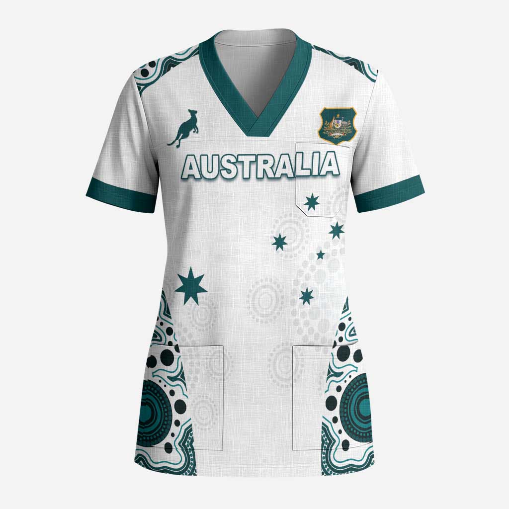 Custom Australia Rugby 2026 Scrub Top Go Wallabies Aboriginal Pattern White Version - Aussie Hoodie