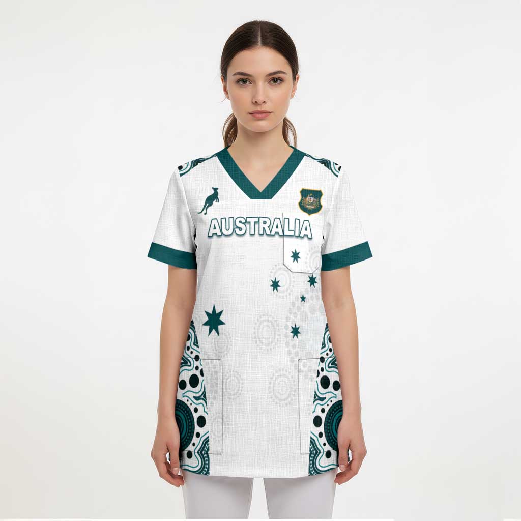 Custom Australia Rugby 2026 Scrub Top Go Wallabies Aboriginal Pattern White Version - Aussie Hoodie