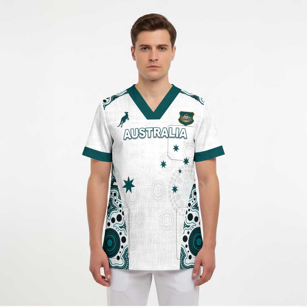 Custom Australia Rugby 2026 Scrub Top Go Wallabies Aboriginal Pattern White Version - Aussie Hoodie