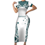 Custom Australia Rugby 2026 Short Sleeve Bodycon Dress Go Wallabies Aboriginal Pattern White Version - Aussie Hoodie