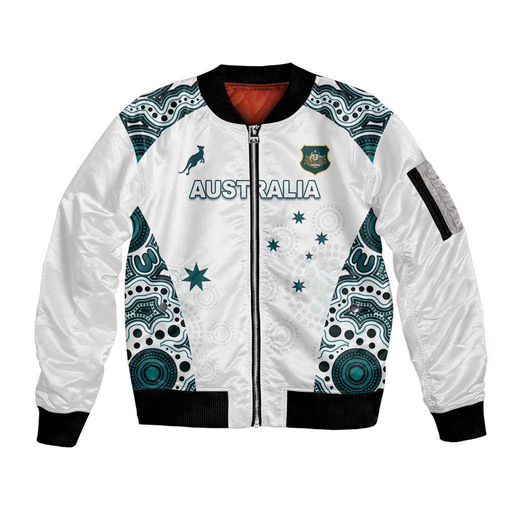 Custom Australia Rugby 2026 Sleeve Zip Bomber Jacket Go Wallabies Aboriginal Pattern White Version - Aussie Hoodie