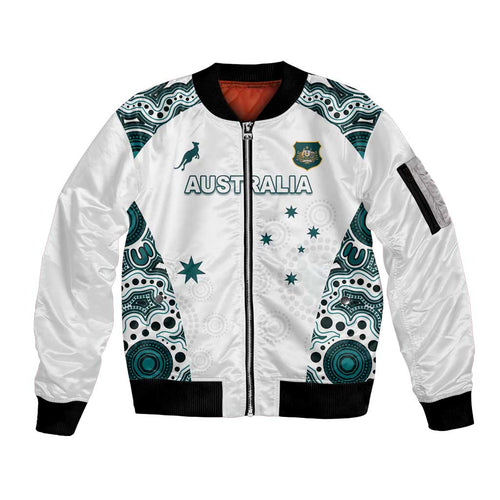 Custom Australia Rugby 2026 Sleeve Zip Bomber Jacket Go Wallabies Aboriginal Pattern White Version - Aussie Hoodie