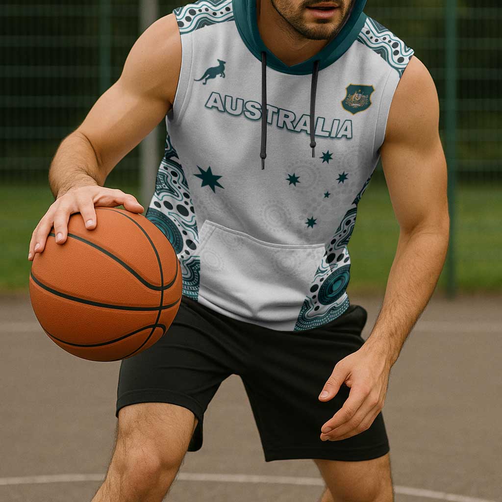 Custom Australia Rugby 2026 Sleeveless Hoodie Go Wallabies Aboriginal Pattern White Version - Aussie Hoodie