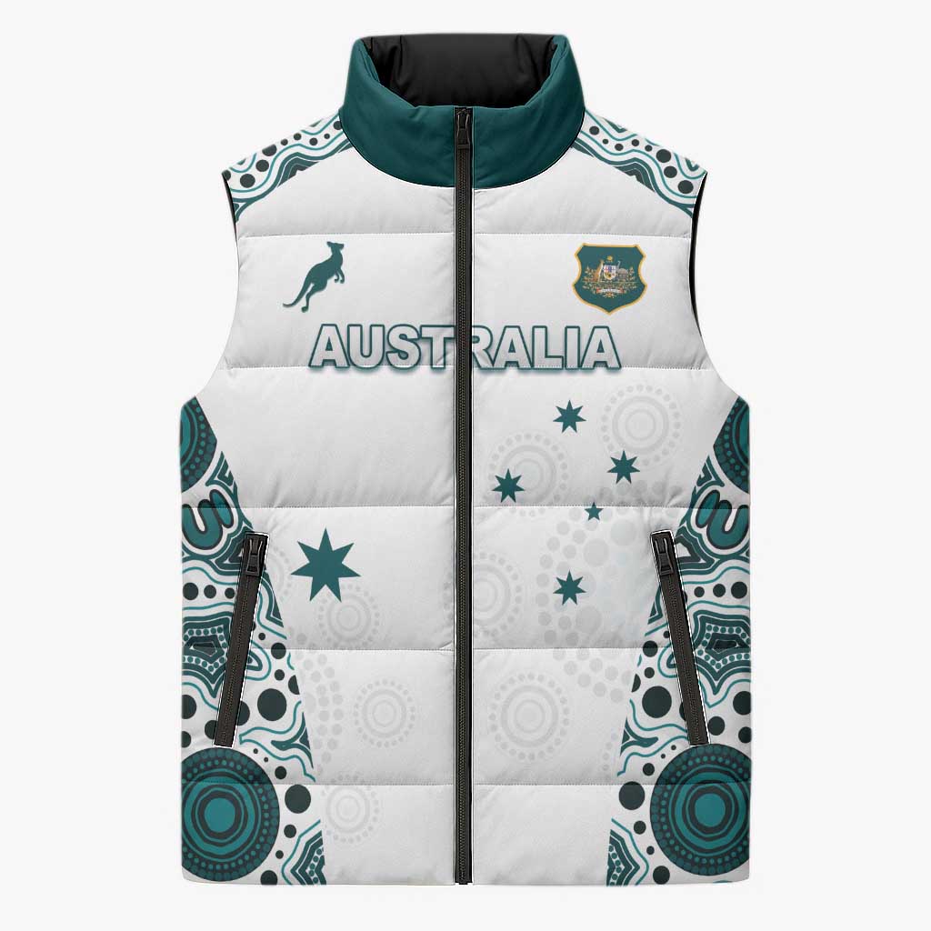 Custom Australia Rugby 2026 Sleeveless Puffer Jacket Go Wallabies Aboriginal Pattern White Version - Aussie Hoodie
