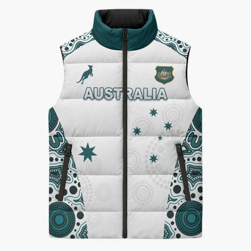 Custom Australia Rugby 2026 Sleeveless Puffer Jacket Go Wallabies Aboriginal Pattern White Version - Aussie Hoodie