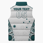Custom Australia Rugby 2026 Sleeveless Puffer Jacket Go Wallabies Aboriginal Pattern White Version - Aussie Hoodie