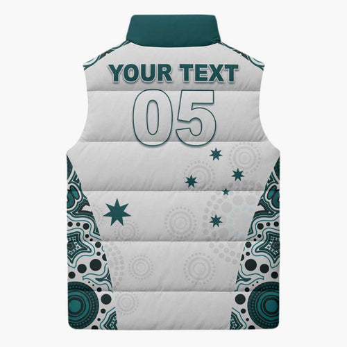 Custom Australia Rugby 2026 Sleeveless Puffer Jacket Go Wallabies Aboriginal Pattern White Version - Aussie Hoodie