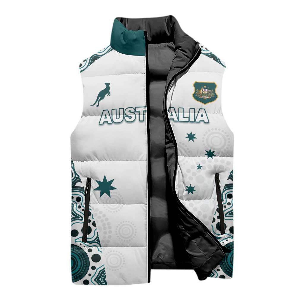 Custom Australia Rugby 2026 Sleeveless Puffer Jacket Go Wallabies Aboriginal Pattern White Version - Aussie Hoodie