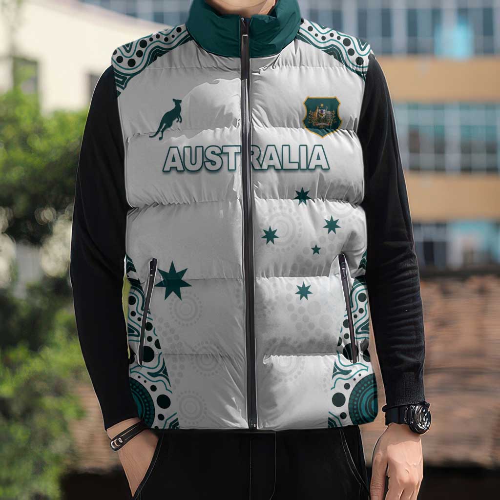 Custom Australia Rugby 2026 Sleeveless Puffer Jacket Go Wallabies Aboriginal Pattern White Version - Aussie Hoodie