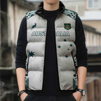 Custom Australia Rugby 2026 Sleeveless Puffer Jacket Go Wallabies Aboriginal Pattern White Version - Aussie Hoodie