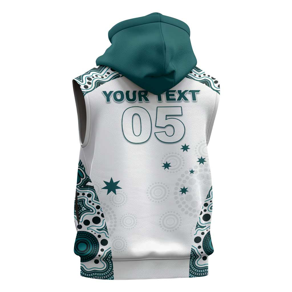Custom Australia Rugby 2026 Sleeveless Zip Hoodie Go Wallabies Aboriginal Pattern White Version - Aussie Hoodie