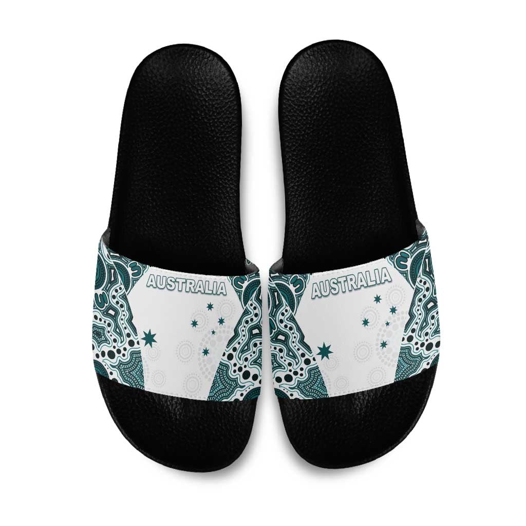 Australia Rugby 2026 Slide Sandals Go Wallabies Aboriginal Pattern White Version - Aussie Hoodie