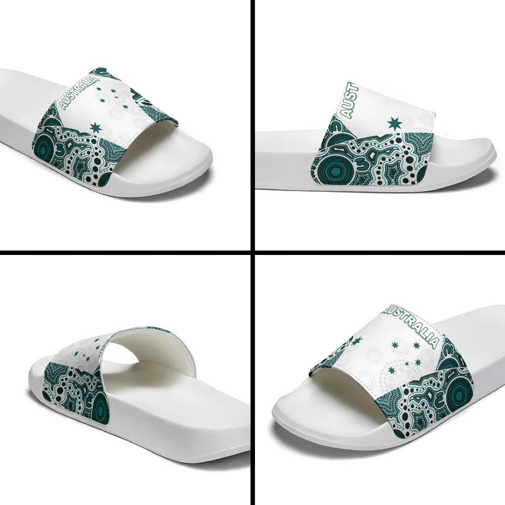 Australia Rugby 2026 Slide Sandals Go Wallabies Aboriginal Pattern White Version - Aussie Hoodie