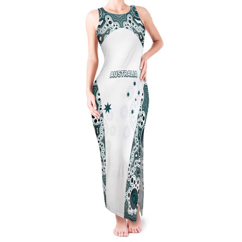 Custom Australia Rugby 2026 Tank Maxi Dress Go Wallabies Aboriginal Pattern White Version - Aussie Hoodie