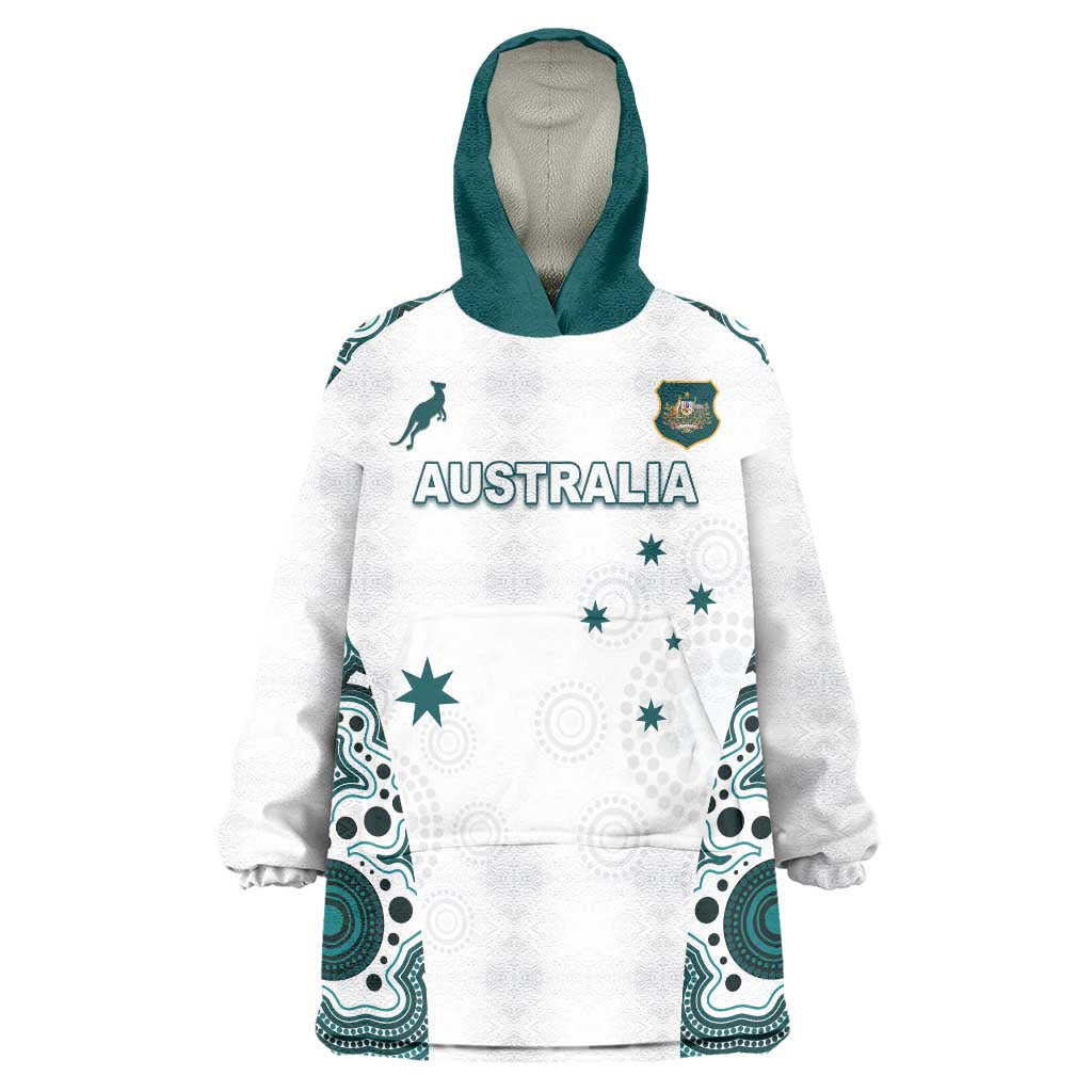 Custom Australia Rugby 2026 Wearable Blanket Hoodie Go Wallabies Aboriginal Pattern White Version - Aussie Hoodie