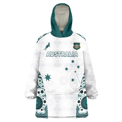 Custom Australia Rugby 2026 Wearable Blanket Hoodie Go Wallabies Aboriginal Pattern White Version - Aussie Hoodie