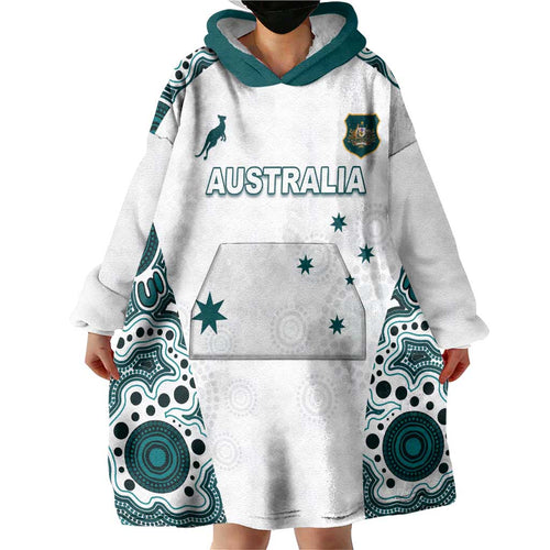 Custom Australia Rugby 2026 Wearable Blanket Hoodie Go Wallabies Aboriginal Pattern White Version - Aussie Hoodie