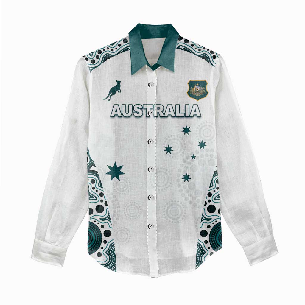 Custom Australia Rugby 2026 Women Casual Shirt Go Wallabies Aboriginal Pattern White Version - Aussie Hoodie