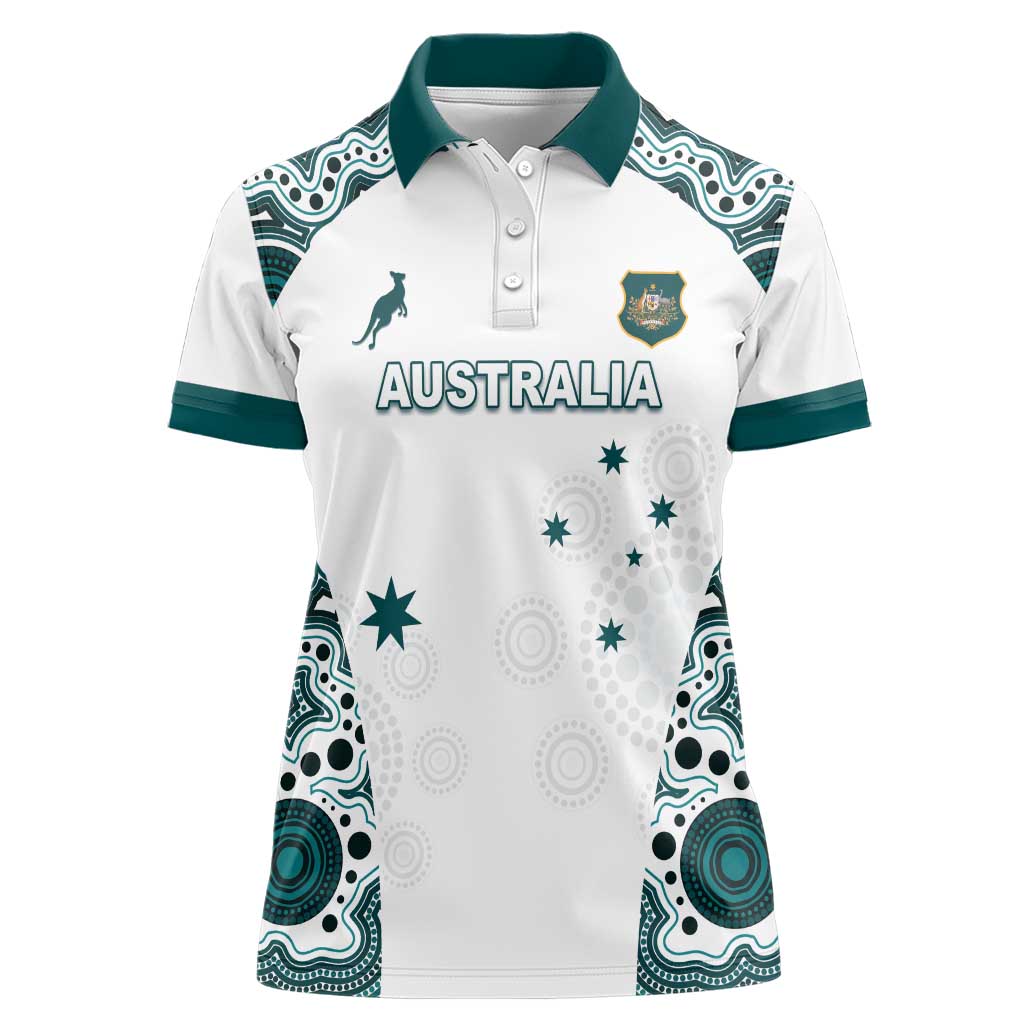 Custom Australia Rugby 2026 Women Polo Shirt Go Wallabies Aboriginal Pattern White Version - Aussie Hoodie