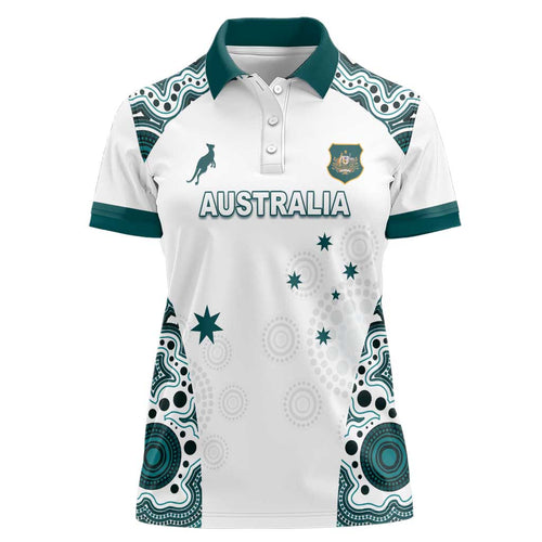 Custom Australia Rugby 2026 Women Polo Shirt Go Wallabies Aboriginal Pattern White Version - Aussie Hoodie