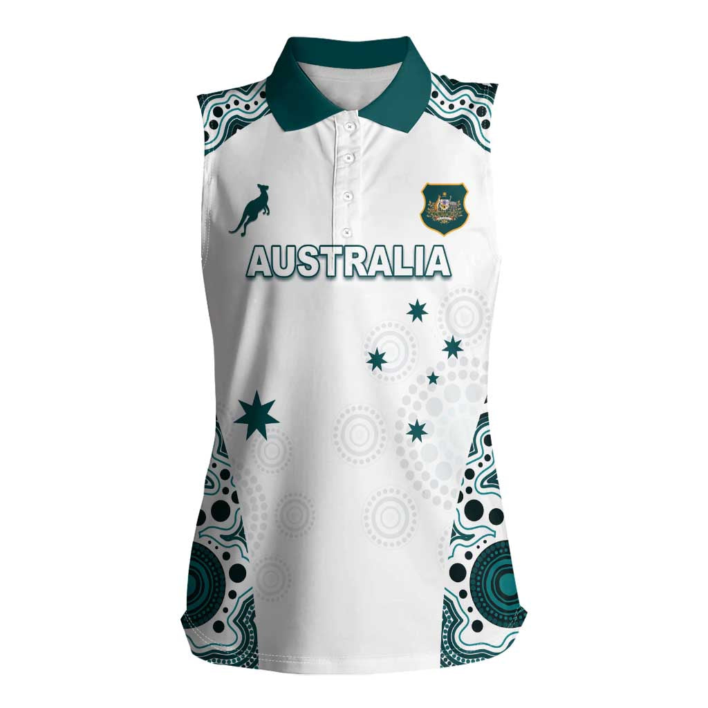 Custom Australia Rugby 2026 Women Sleeveless Polo Shirt Go Wallabies Aboriginal Pattern White Version - Aussie Hoodie