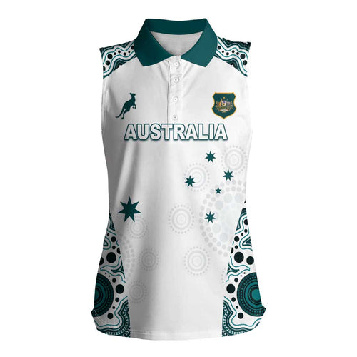 Custom Australia Rugby 2026 Women Sleeveless Polo Shirt Go Wallabies Aboriginal Pattern White Version - Aussie Hoodie
