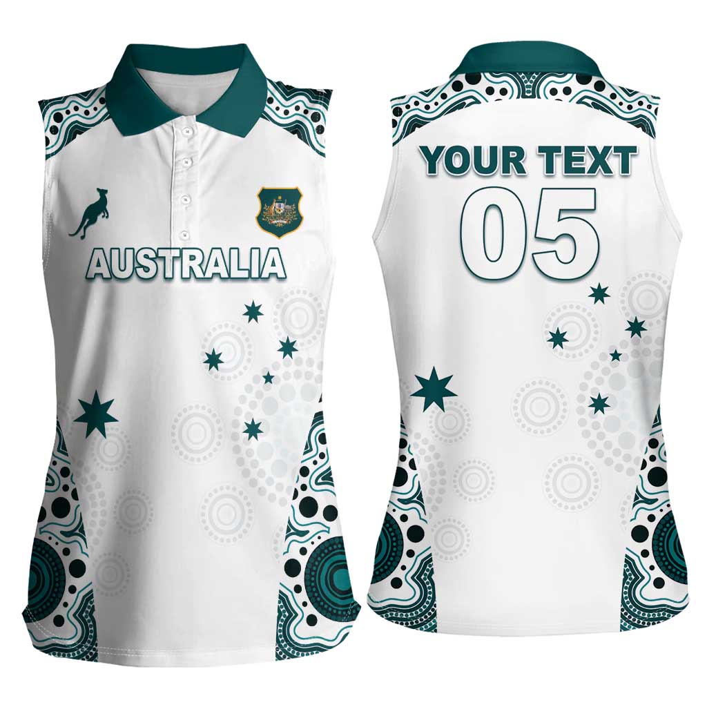 Custom Australia Rugby 2026 Women Sleeveless Polo Shirt Go Wallabies Aboriginal Pattern White Version - Aussie Hoodie