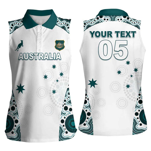 Custom Australia Rugby 2026 Women Sleeveless Polo Shirt Go Wallabies Aboriginal Pattern White Version - Aussie Hoodie