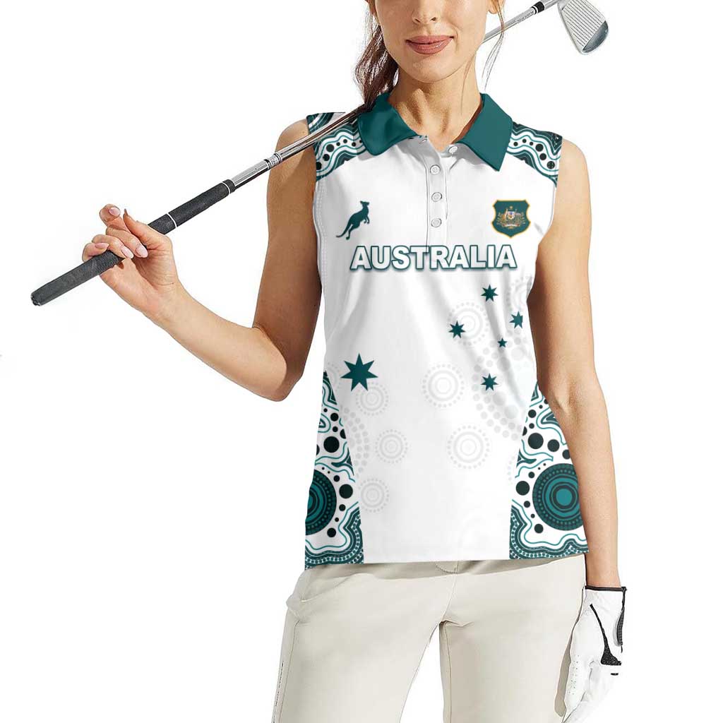 Custom Australia Rugby 2026 Women Sleeveless Polo Shirt Go Wallabies Aboriginal Pattern White Version - Aussie Hoodie