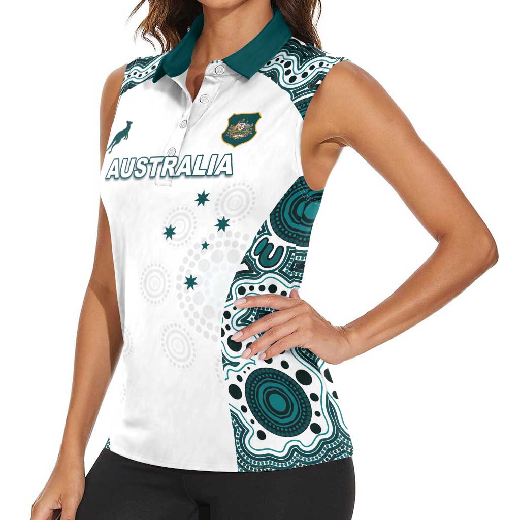 Custom Australia Rugby 2026 Women Sleeveless Polo Shirt Go Wallabies Aboriginal Pattern White Version - Aussie Hoodie