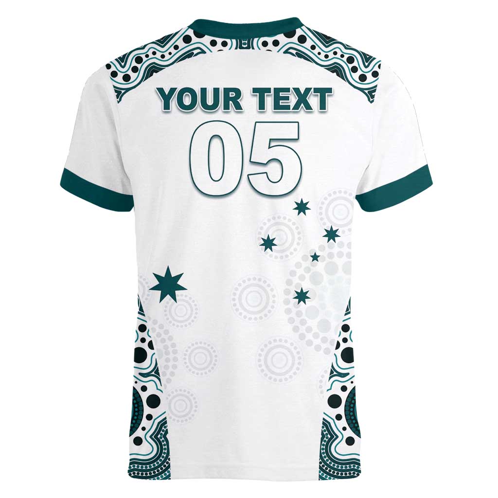 Custom Australia Rugby 2026 Women V-Neck T-Shirt Go Wallabies Aboriginal Pattern White Version - Aussie Hoodie