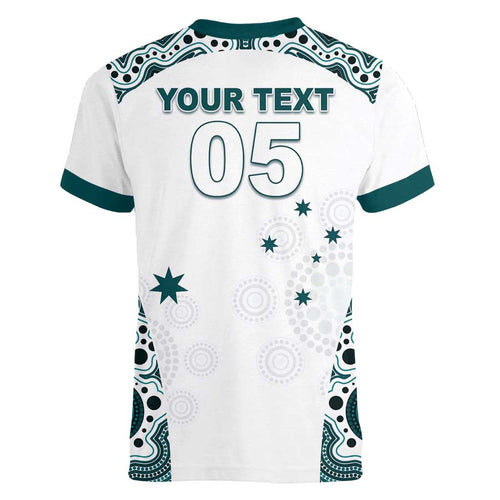Custom Australia Rugby 2026 Women V-Neck T-Shirt Go Wallabies Aboriginal Pattern White Version - Aussie Hoodie